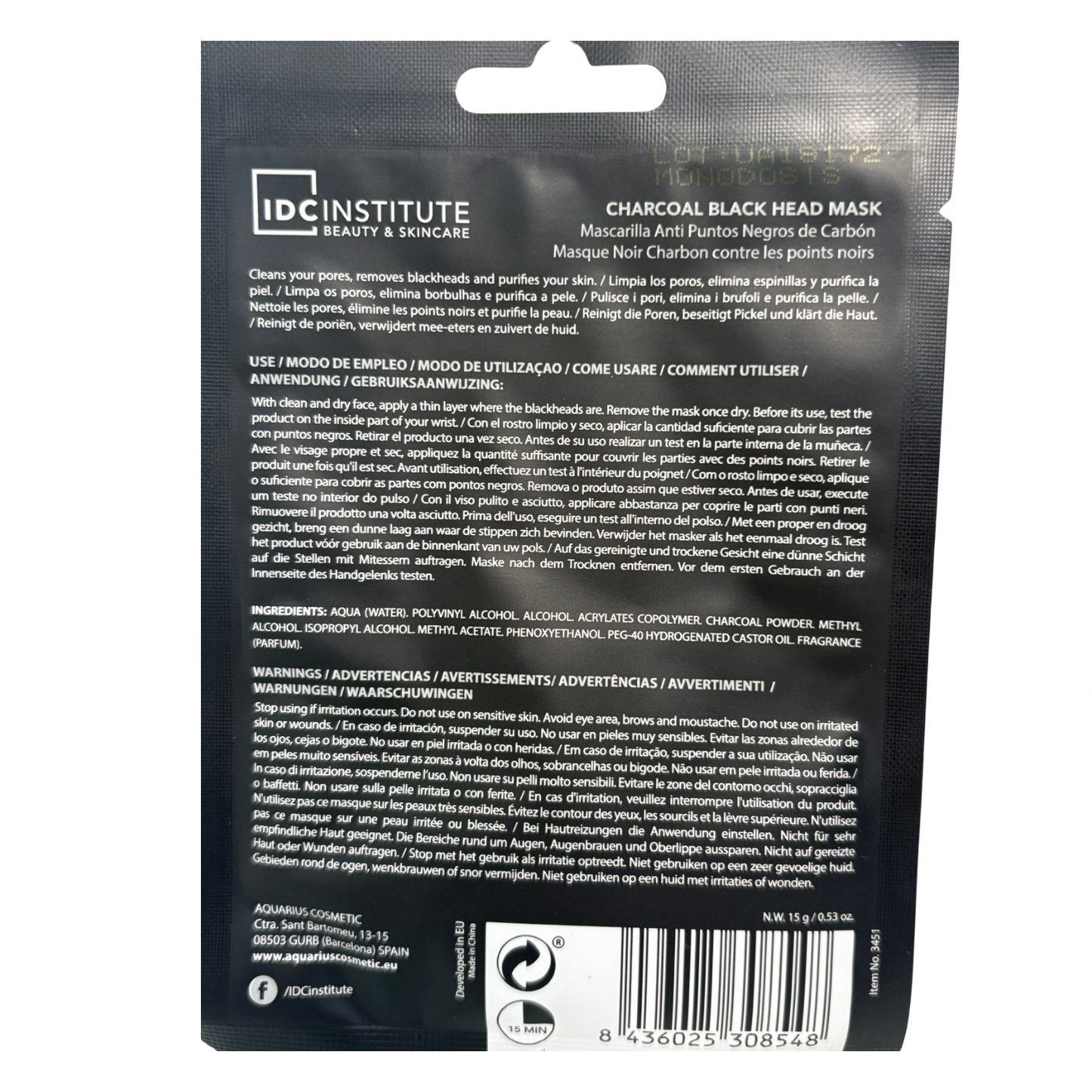 Masque noir au charbon - IDC institute (1 unité )