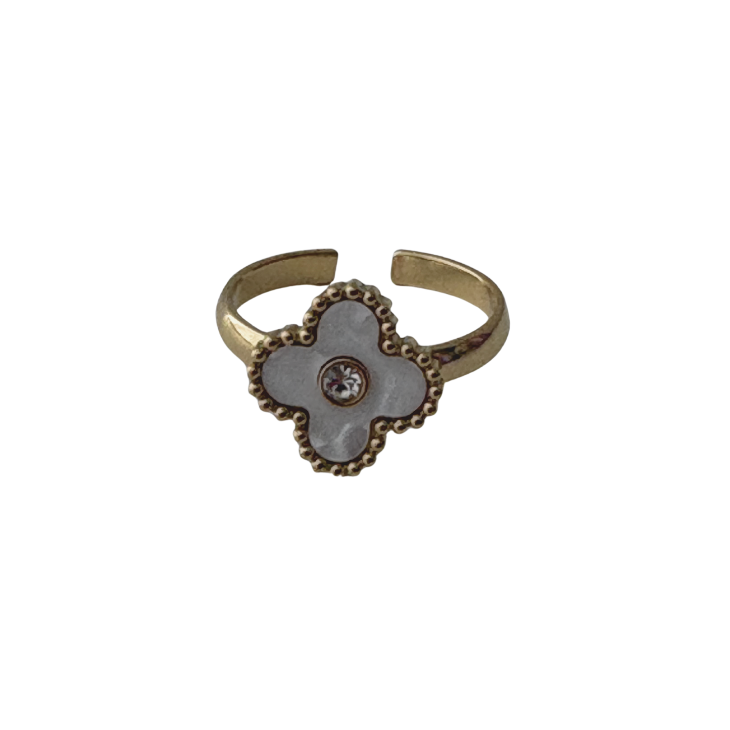 Bague Trèfle Nacré Éclat Doré – Acier Inoxydable Réglable