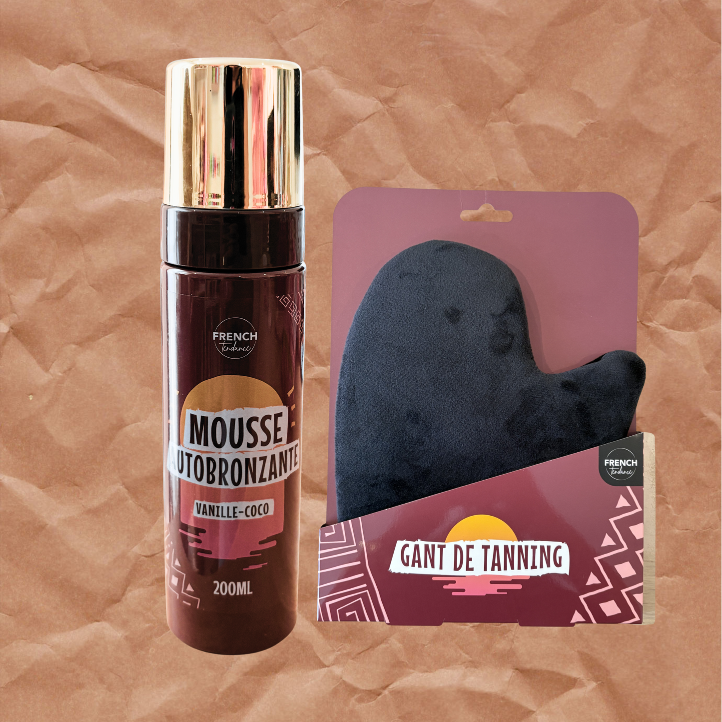 ☀️ Duo Autobronzant – Mousse Autobronzante coco vanille 200 ml + Gant Tan -French Tendance