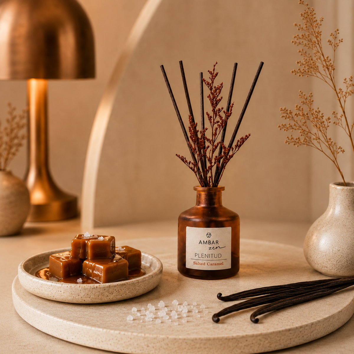 🍮 Diffuseur Mikado Caramel Beurre Salé – AMBAR Zen | 40 ml