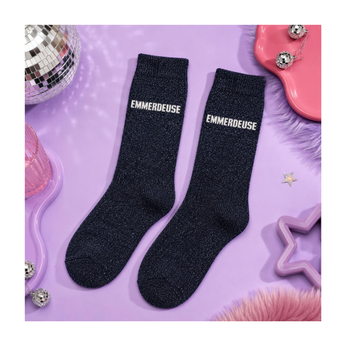 🖤💗✨🧦 Chaussettes Pailletées « Emmerdeuse » – Taille 36/41