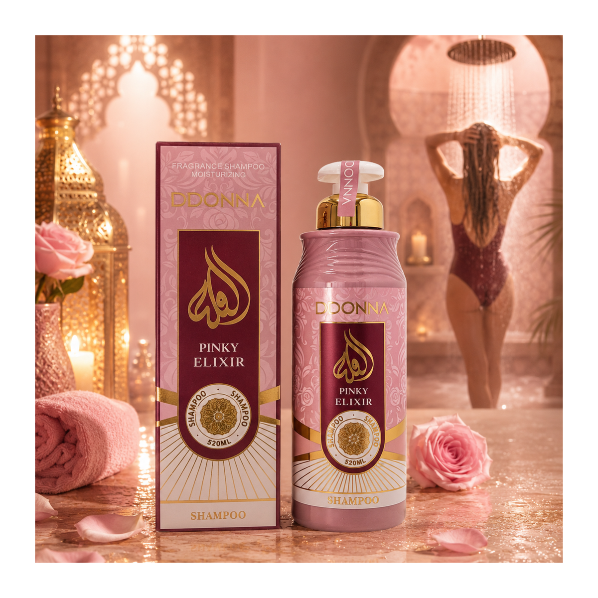 🍓 Shampooing Pinky Elixir à la Kératine & aux Huiles Essentielles – D’Donna Dubai – 520 ml 🍓