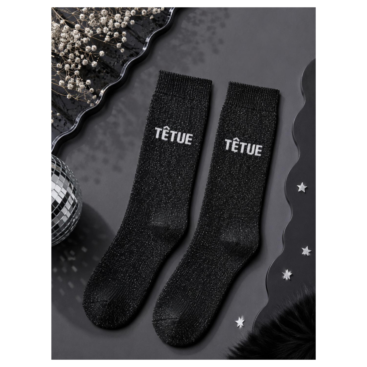 đ€chaussettes « TĂȘtue » noir paillettes 36-41