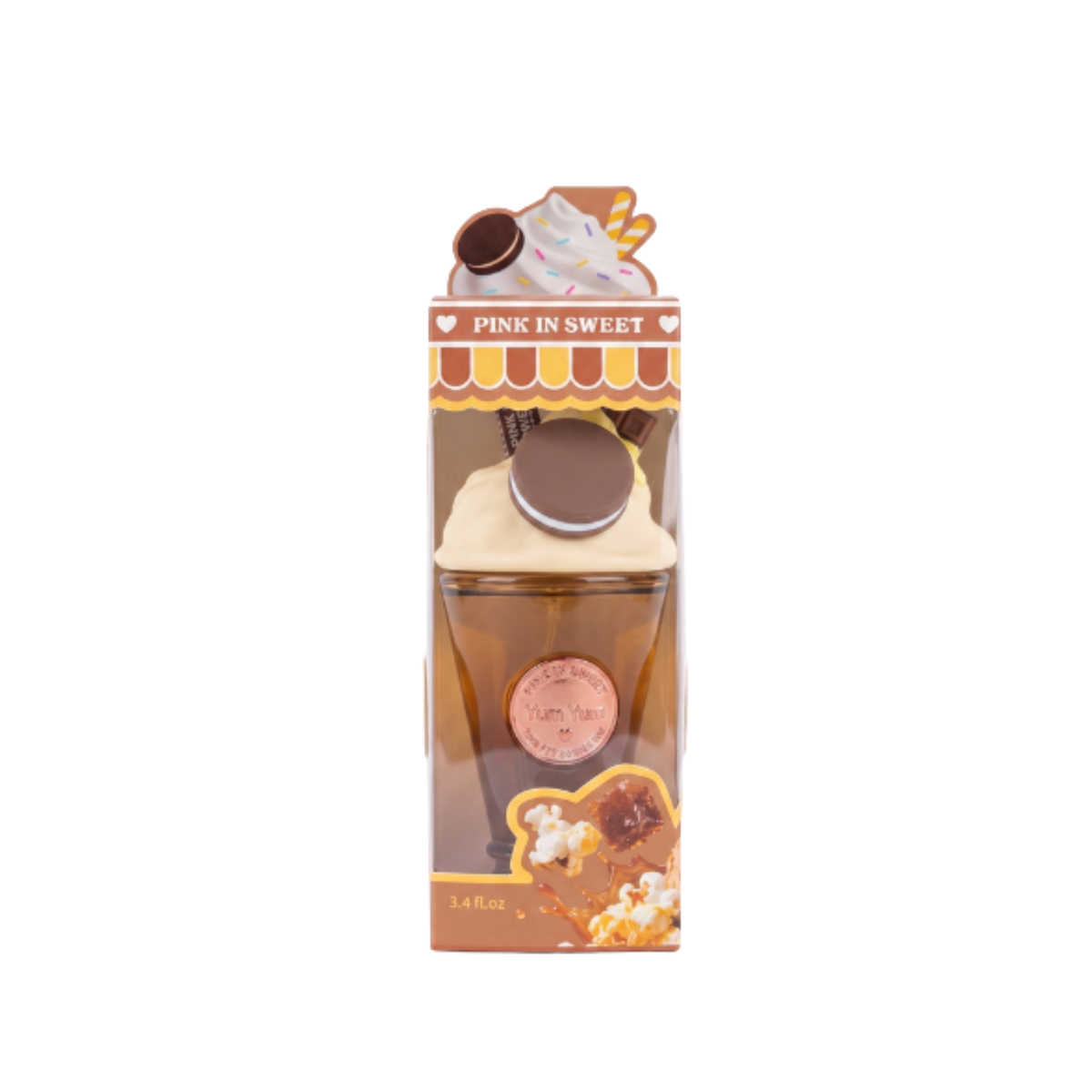 🍿 Mini Brume Yum Yum Caramel Popcorn pailletée – Pink in Sweet – 100 ml