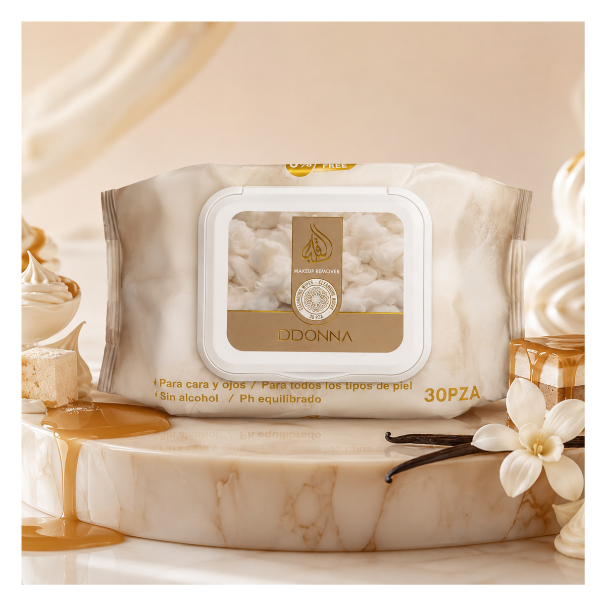 🤍Lingettes Démaquillantes & Hydratantes Gourmand – D’Donna Dubai – 30 lingettes