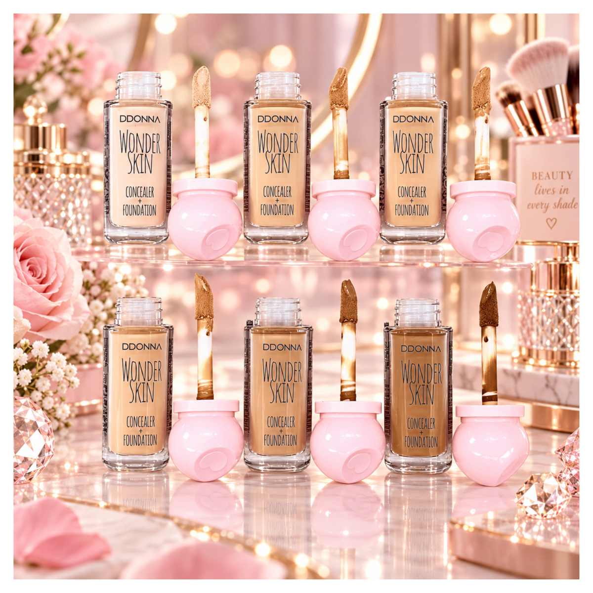 💗 Wonder Skin 2-en-1 – Fond de Teint & Anti-Cernes Haute Couvrance 24H – D’Donna