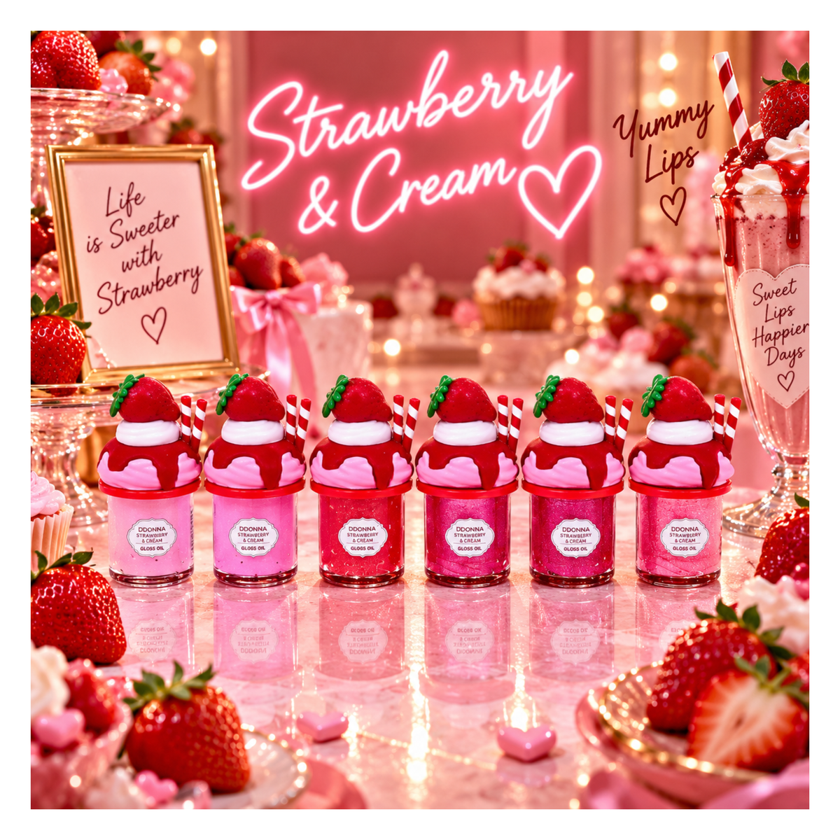 🍓💖 Gloss Oil Strawberry & Cream – D’Donna – 6 Teintes