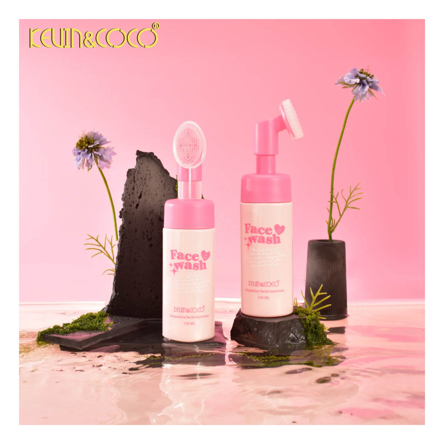 🫧 💕Mousse Nettoyante Visage avec Brosse – Kevin & Coco (150 ml)