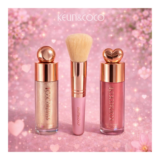 💋Coffret pink champagne Glow / Highlighter Liquide & Blush Liquide avec Pinceau – kc01 -Kevin & Coco