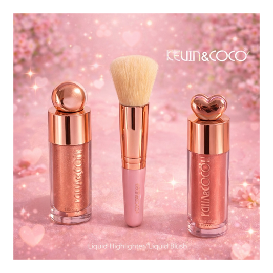 💋Coffret Éclat Rosé / Highlighter & Blush Liquides Rosé avec Pinceau KCO3– Kevin & Coco