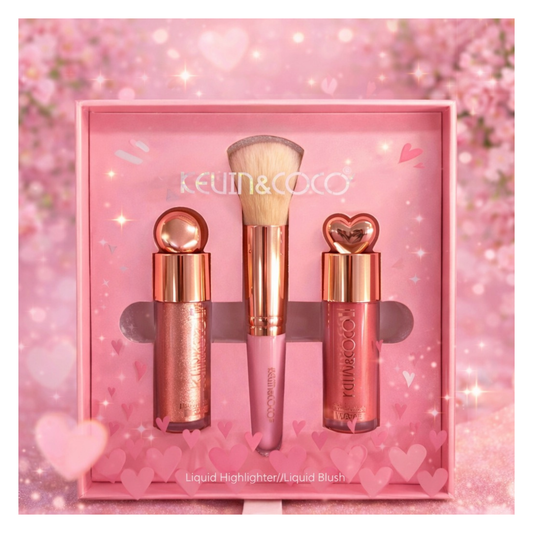 💋Coffret Éclat Rosé / Highlighter & Blush Liquides Rosé avec Pinceau KCO3– Kevin & Coco