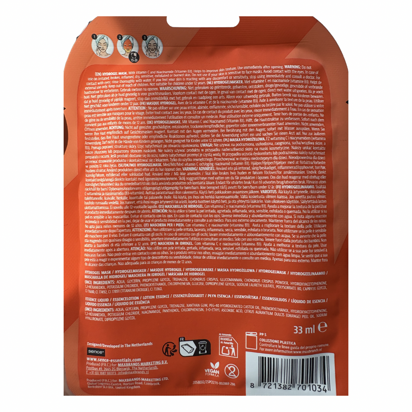 🧡Masque visage Glow -formule vitaminé C / Niacinamide et vitamine B3- Sence