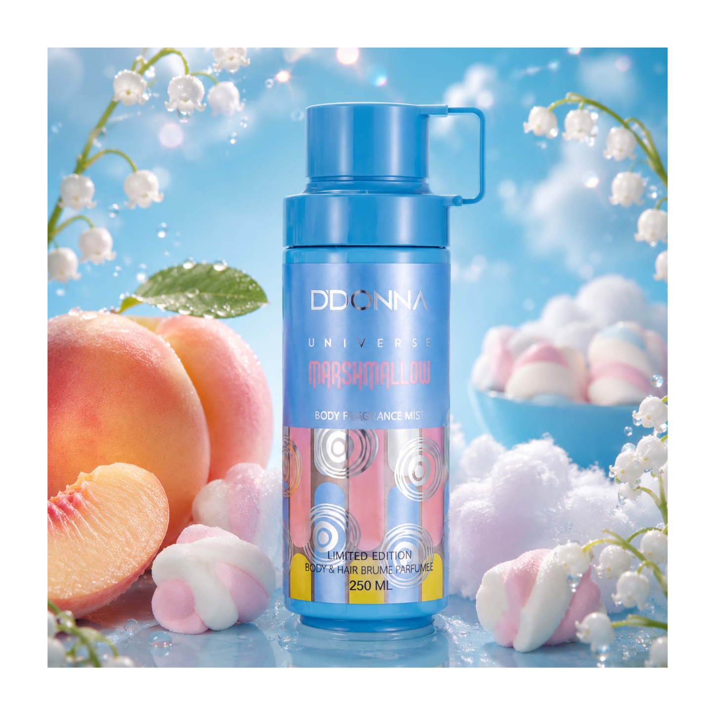 ☁️🍬💙 Brume Parfumée Universe Marshmallow – D’Donna – 250 ML 🍦🥛✨