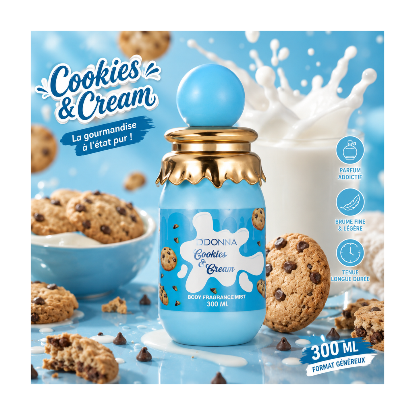 🍪🥛🍫 Brume Parfumée Cookies & Cream – D’Donna – 300 ML 🍬🤍✨
