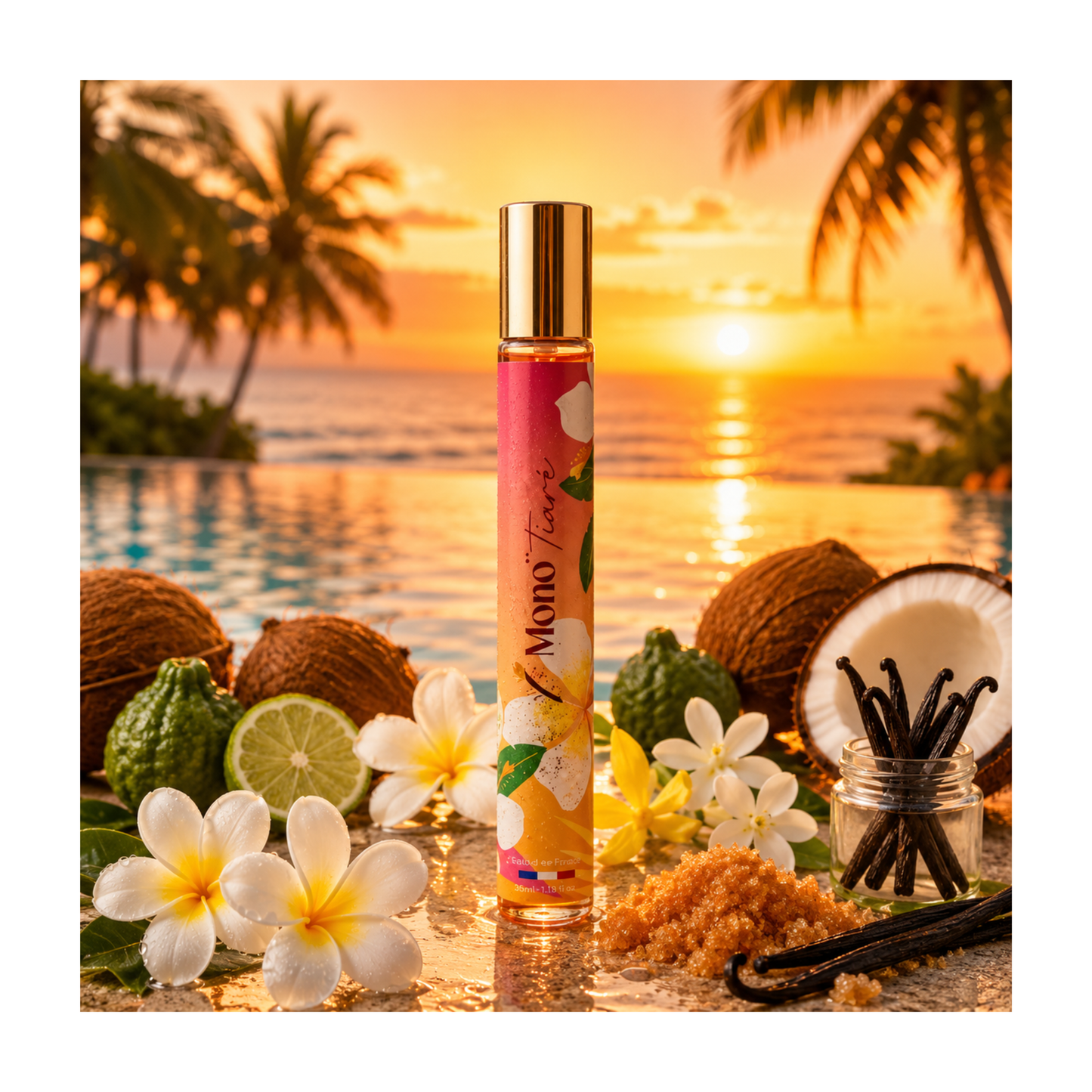 ✨ Parfum de poche Monoï Fleur de Tiaré – 35 ML ✨ eau de parfum Collection Platinium