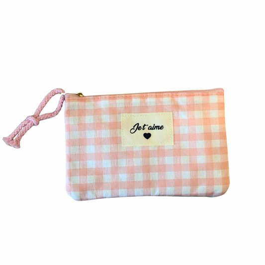 Petite Trousse “Je t’aime” – Vichy Rose & Blanc