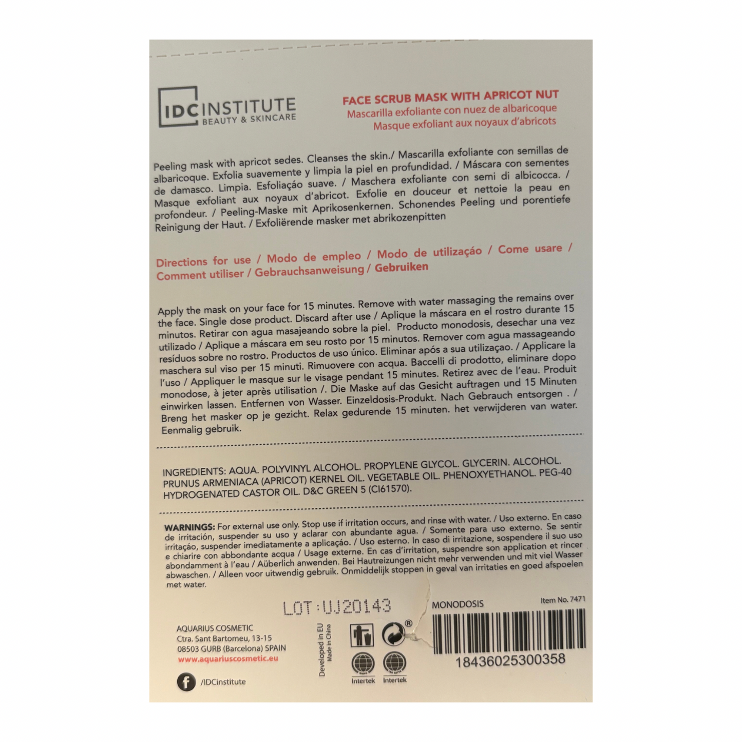 Masque exfoliant aux noyaux d’abricot - IDC Institute (1 unité )