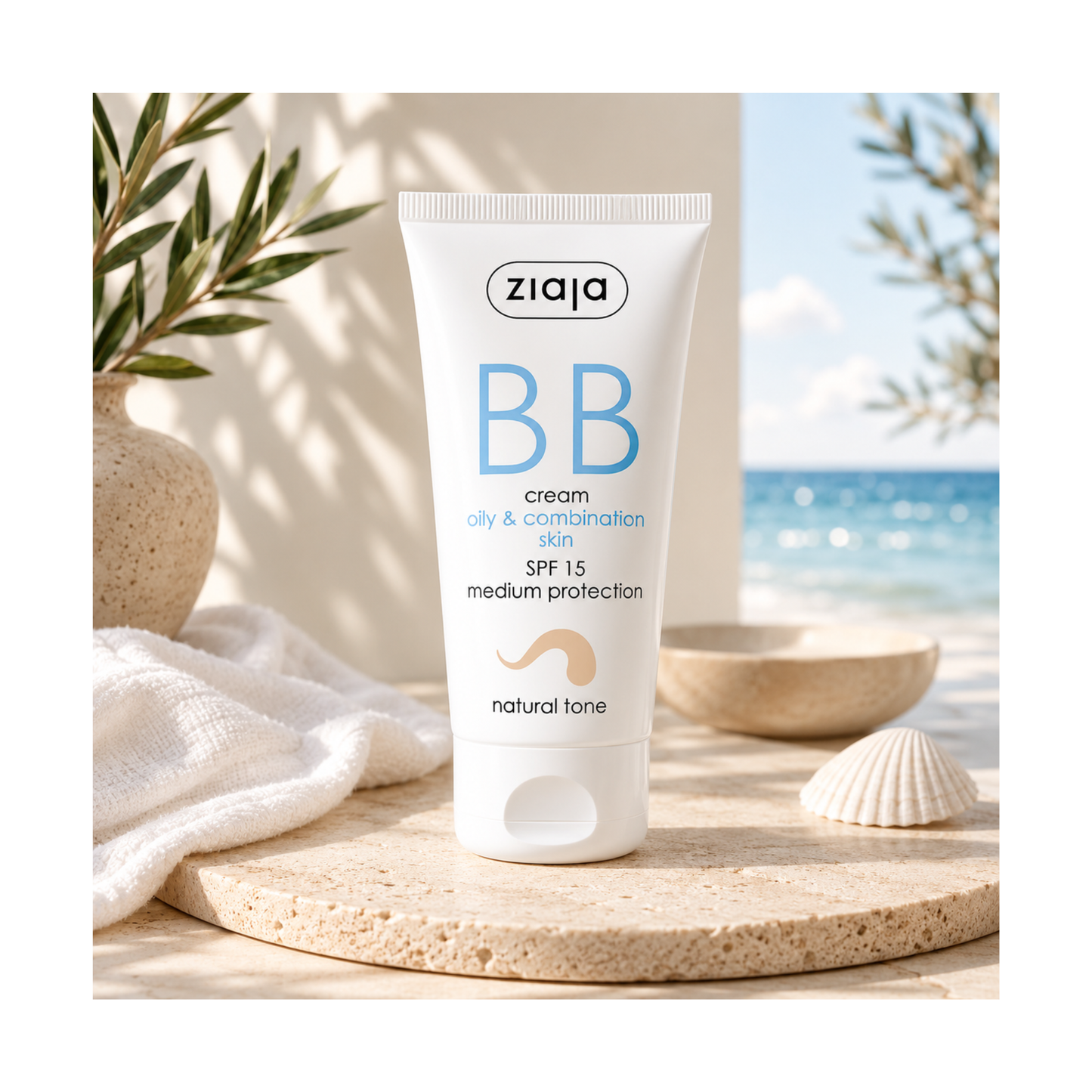 ✨💙 BB Crème Ziaja SPF15 – Peaux Mixtes à Grasses – Teinte Beige Naturel 💙✨50 ml