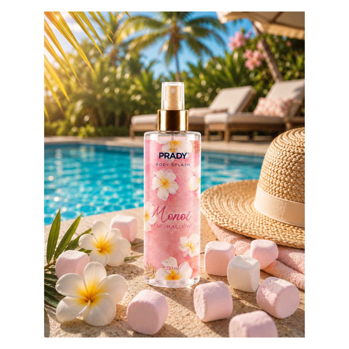 ‼️Précommande 🍬🌺 Brume Corps & Cheveux Monoï Marshmallow Prady by Kc – 250 ml