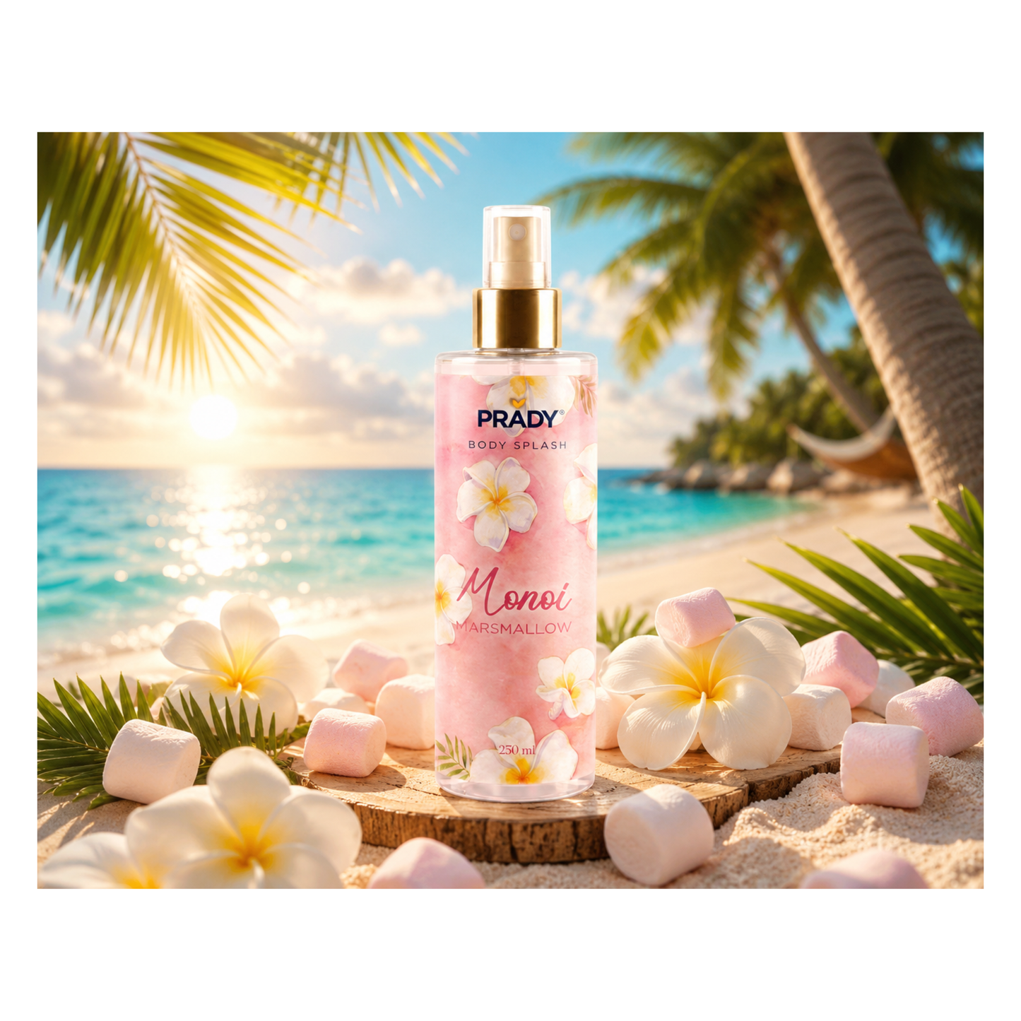 ‼️Précommande 🍬🌺 Brume Corps & Cheveux Monoï Marshmallow Prady by Kc – 250 ml