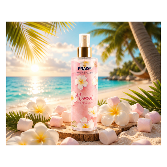 ‼️Précommande 🍬🌺 Brume Corps & Cheveux Monoï Marshmallow Prady by Kc – 250 ml