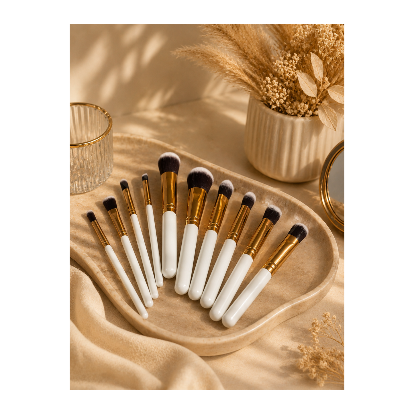 ✨ Set de 5 Pinceaux Maquillage Blanc & Or – Lot Professionnel