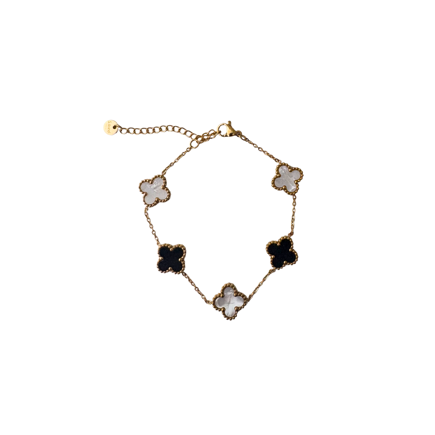 🖤🤍 Bracelet Trèfle Dual Élégance – Acier Inoxydable Doré