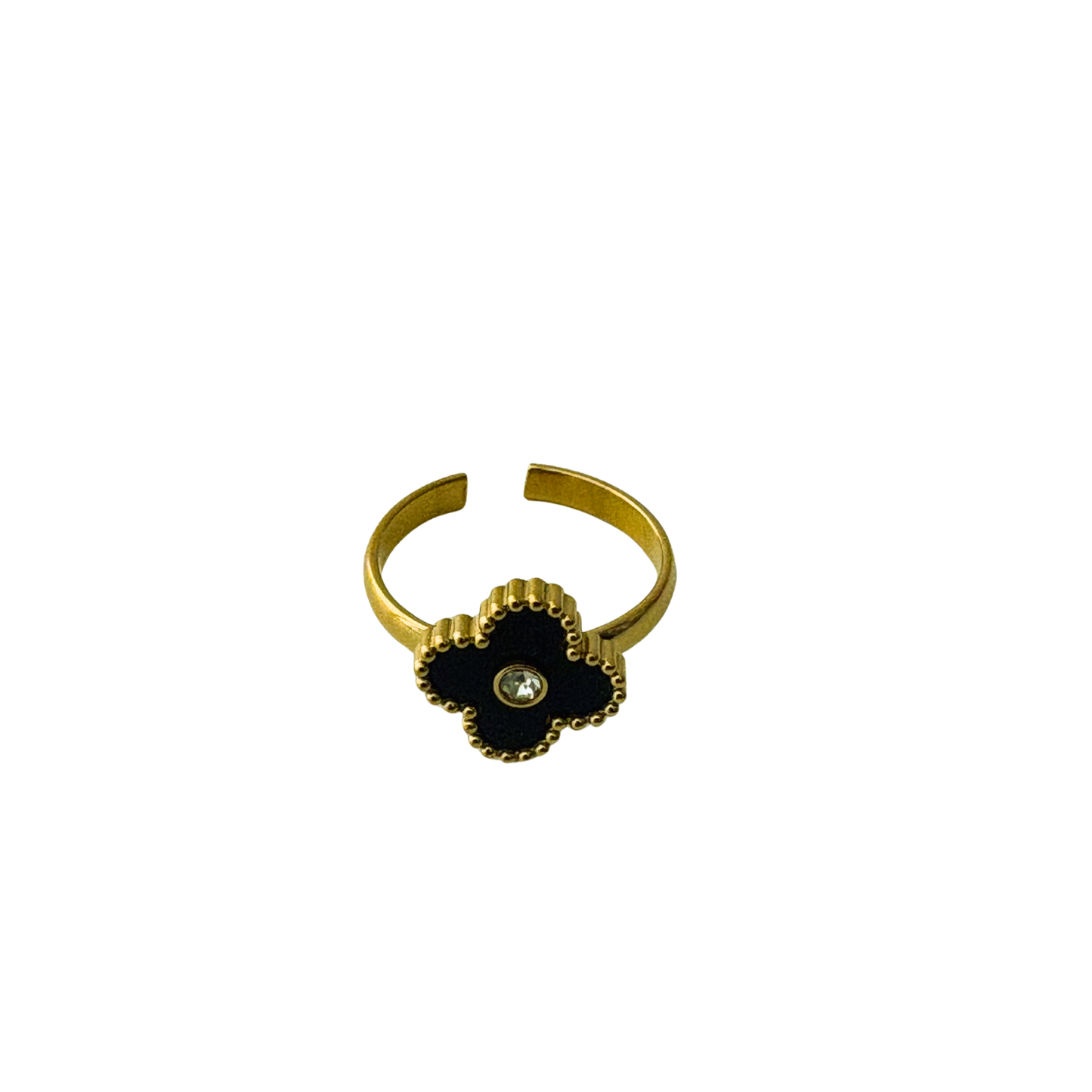 Bague Trèfle Noir Éclat Doré – Acier Inoxydable Réglable