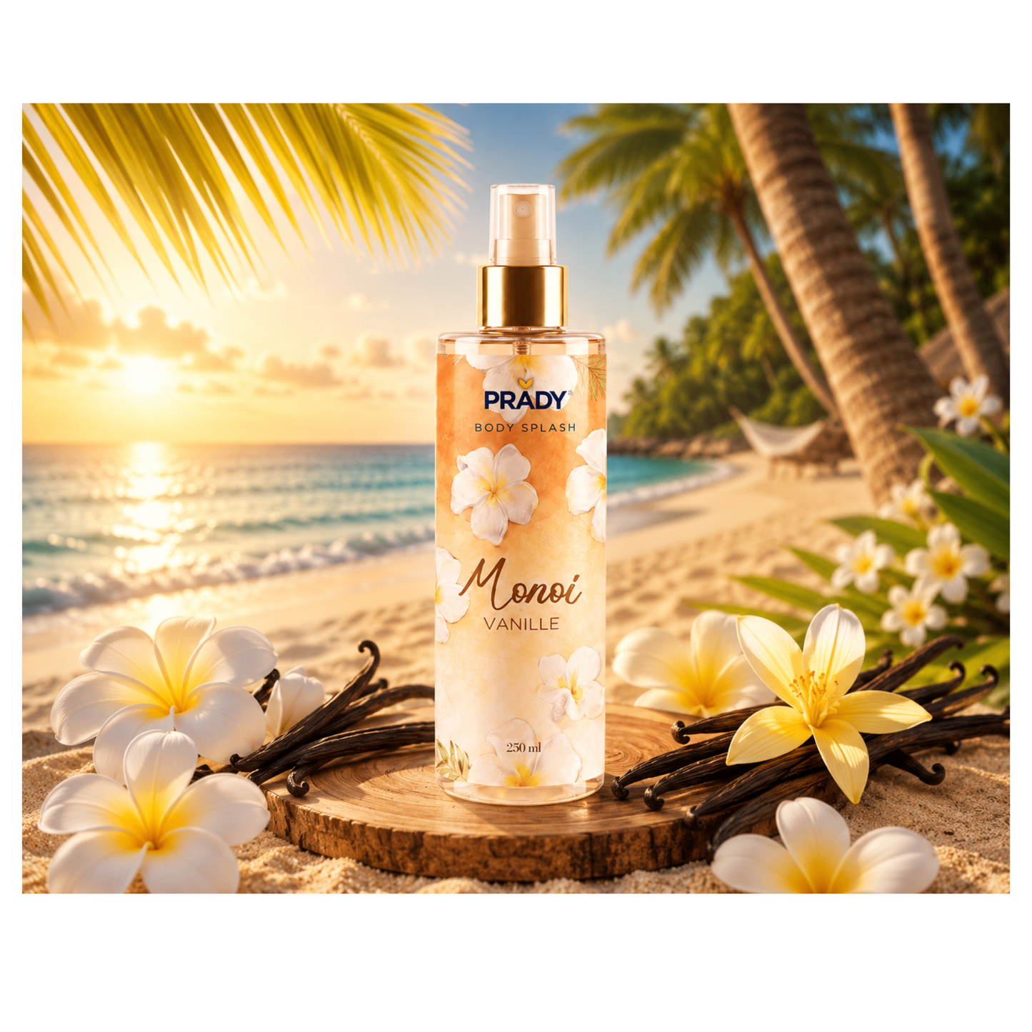 🌴🌺 Brume Parfumée Corps & Cheveux Monoï Vanille – Prady – 250 ml ☀️