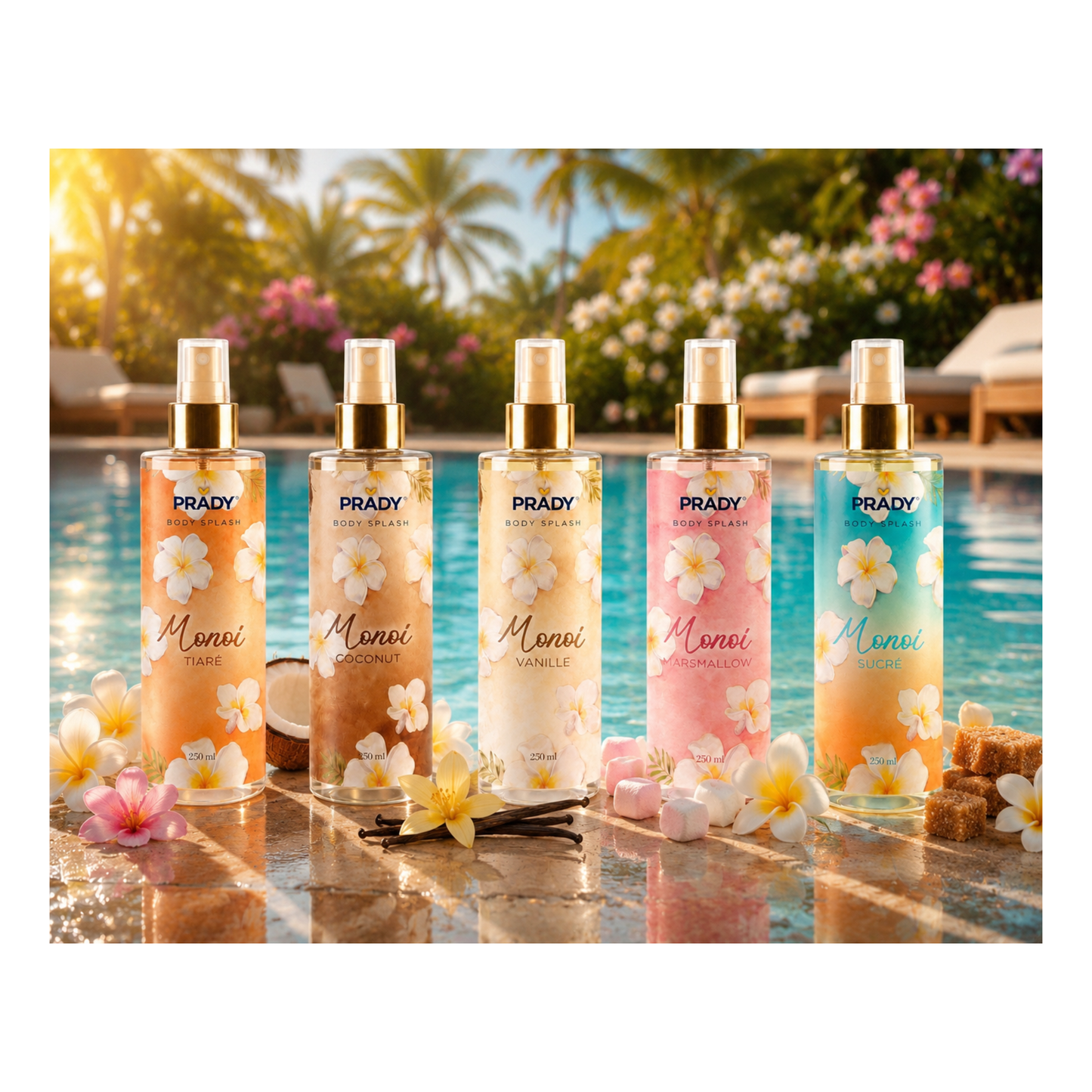 🌴🌺 Brume Parfumée Corps & Cheveux Monoï Vanille – Prady – 250 ml ☀️