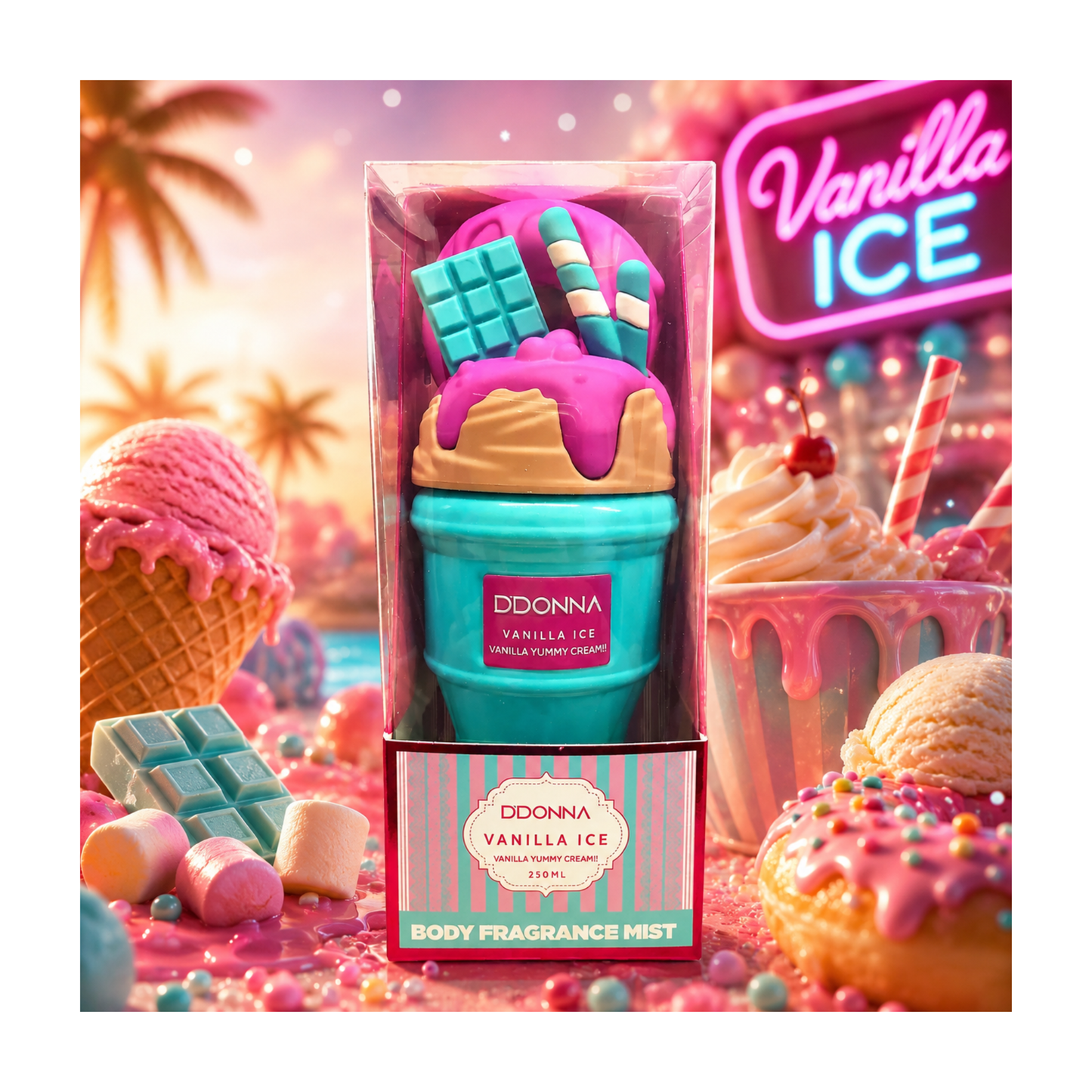 🍦🤍 Brume Parfumée Corps & Cheveux Vanilla Ice – Yummy Cream – D’Donna – 200 ml ✨