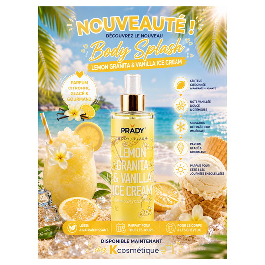 🍋🍦 Brume Parfumée Corps & Cheveux Lemon Granita & Vanilla Ice Cream – Prady – 250 ml ☀️