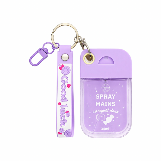 🍬 Spray Désinfectant Mains Caramel Doux – Porte-Clés -34ml