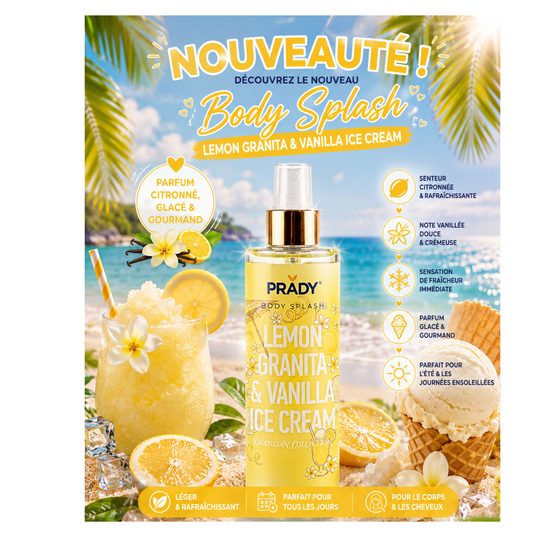 🍋🍦 Brume Parfumée Corps & Cheveux Lemon Granita & Vanilla Ice Cream – Prady – 250 ml ☀️