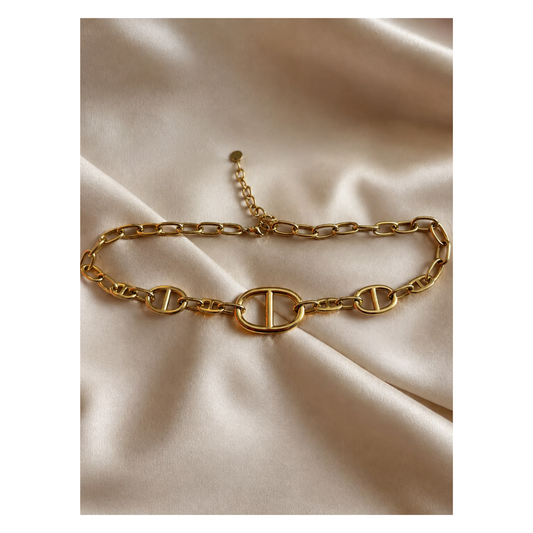Collier Ras-de-Cou Grosse Maille Marine en Acier Inoxydable Doré ✨