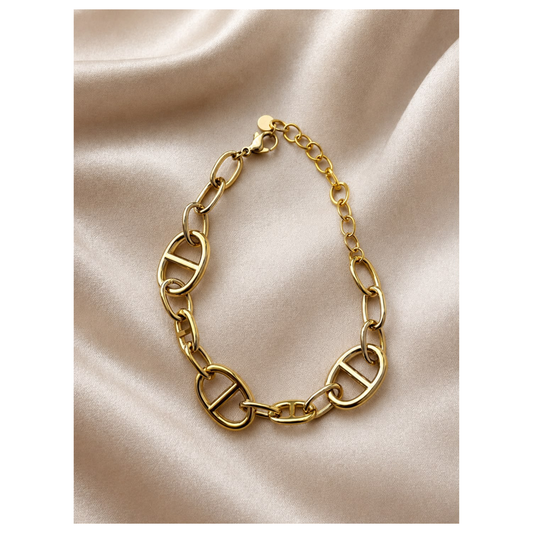 Bracelet Grosse Maille Marine en Acier Inoxydable Doré ✨
