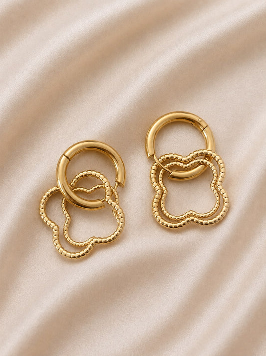 🍀 Boucles d’Oreilles Dorées Double Trèfle – Acier Inoxydable