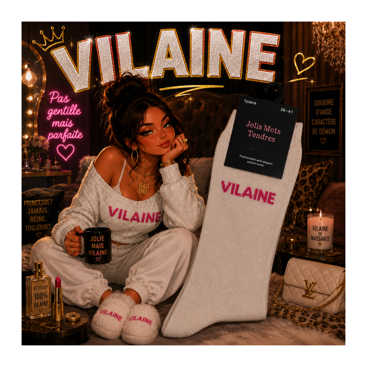 ✨🧦 Chaussettes Pailletées « Vilaine » – Taille 36/41