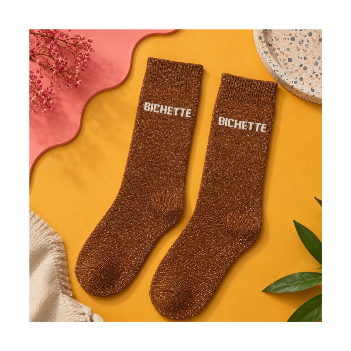 🤎🧦 Chaussettes Pailletées « Bichette » – Taille 36/41