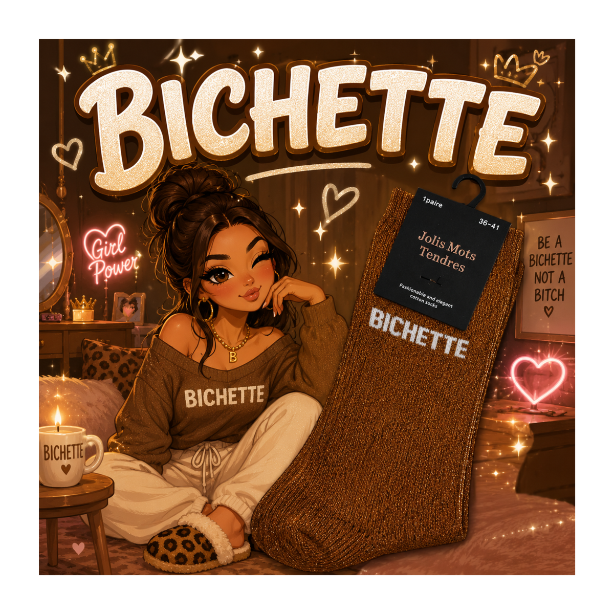 🤎🧦 Chaussettes Pailletées « Bichette » – Taille 36/41