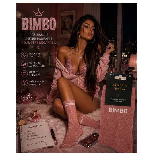 💕🧦 Chaussettes « Bimbo » Roses – Jolis Mots Tendres ( taille 36-41) 🎀