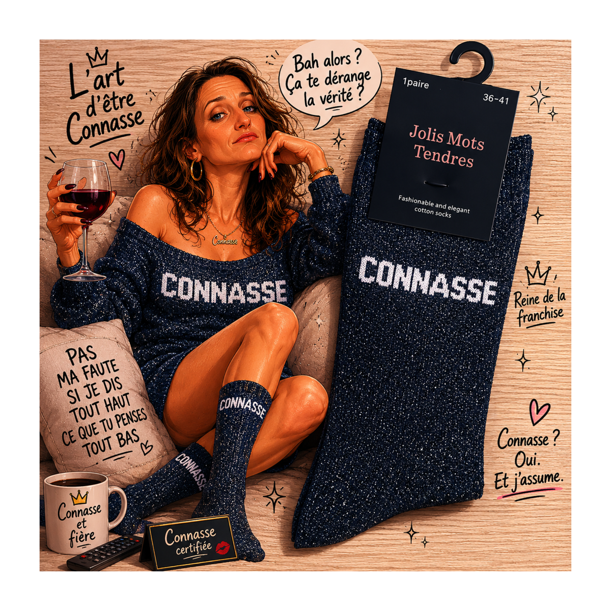 🖤🧦 Chaussettes Pailletées « Connasse » – Taille 36/41