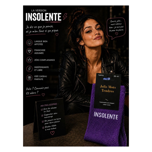 💜✨ Chaussettes « Insolente » Violettes Pailletées – Taille 36/41 – Jolis Mots Tendres