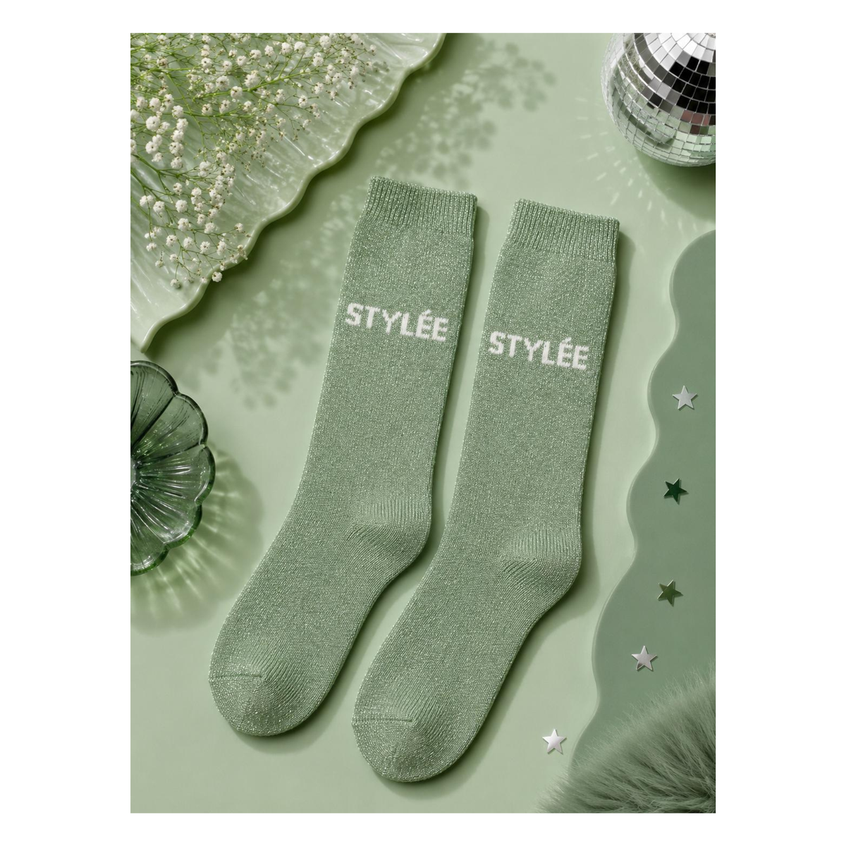 💚Chaussettes « Stylée » Vert d’Eau Pailletées – Taille 36/41