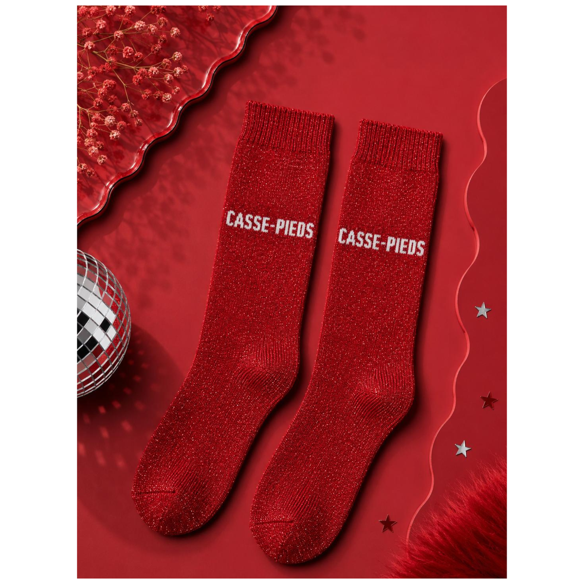❤️✨ Chaussettes « Casse-pieds » Rouges Pailletées – Taille 36/41