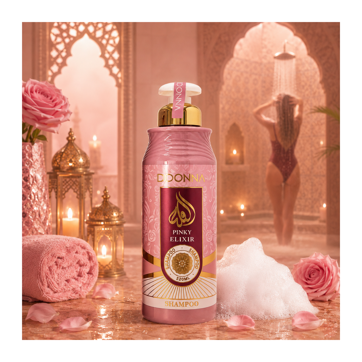 🍓 Shampooing Pinky Elixir à la Kératine & aux Huiles Essentielles – D’Donna Dubai – 520 ml 🍓