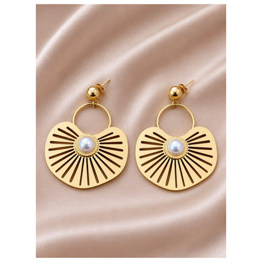 ✨ Boucles d’Oreilles Éclat Blanc – Pendantes Dorées en Acier Inoxydable ✨