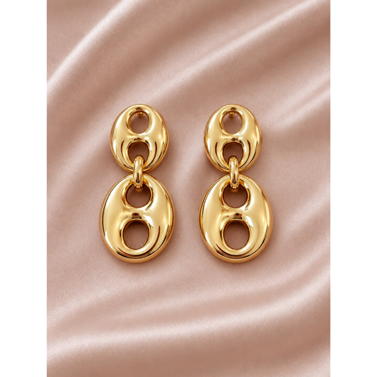 ✨ Boucles d’Oreilles Double Maille – Pendantes Dorées en Acier Inoxydable 💗