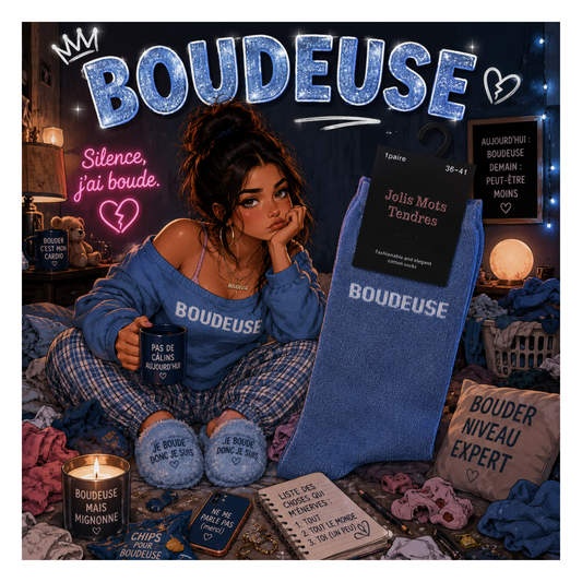 💙 Chaussettes “Boudeuse” Bleu Pailleté – Taille 36/41 💙✨