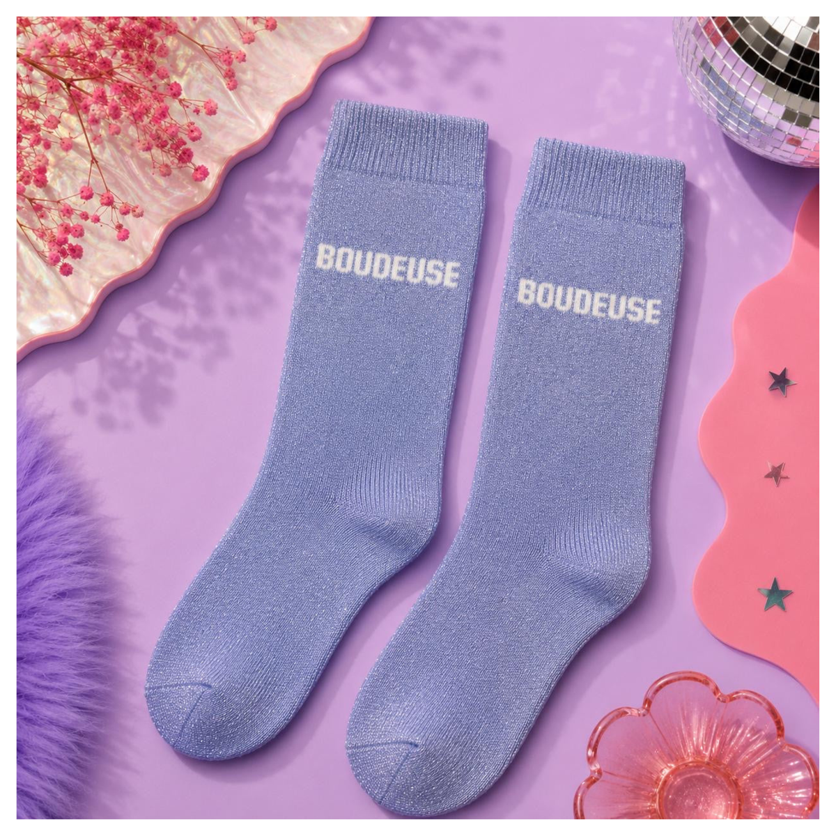 💙 Chaussettes “Boudeuse” Bleu Pailleté – Taille 36/41 💙✨